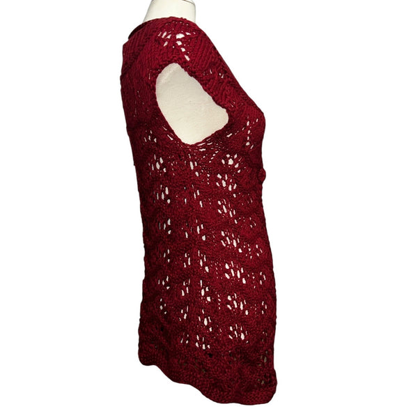 Coldwater Creek Open Chunky Knit Cap Sleeve Button Front Cardigan Sz XS (4) Womens Red