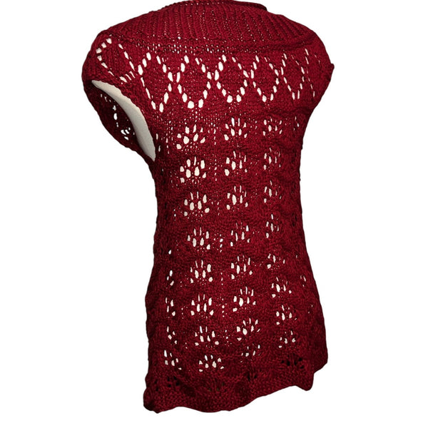 Coldwater Creek Open Chunky Knit Cap Sleeve Button Front Cardigan Sz XS (4) Womens Red