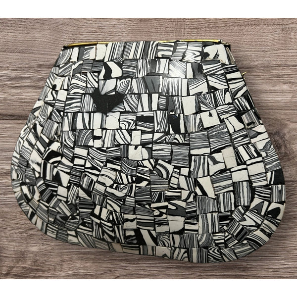 Ramla Handmade Moroccan Mosaic Stone Tile Crossbody Purse Black/White Chain Strap