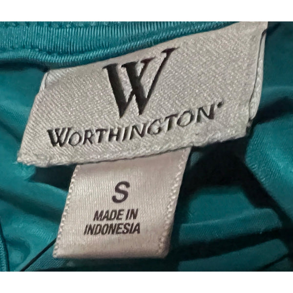 Worthington Teal Green Sleeveless Blouse Sz Small Satiny Women's Cute Blouse