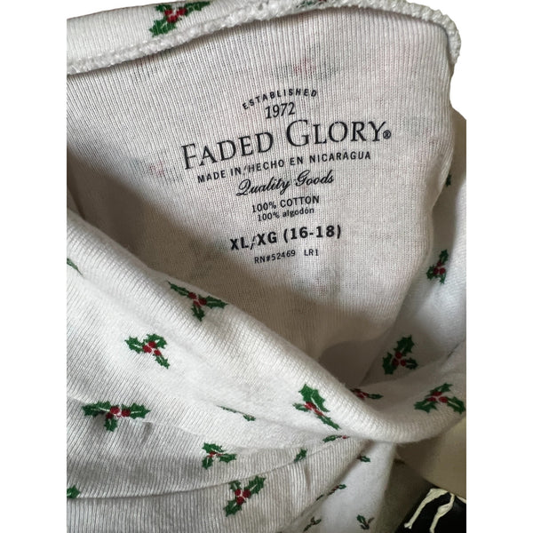 Vintage Faded Glory Christmas Holly Turtleneck Shirt Sz XL Womens White Long Sleeve