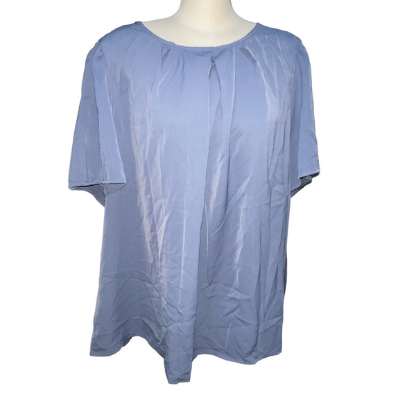 BloomChic NWT Solid Pleated Detail Keyhole Puff Sleeve Blouse Sz 4XL (26) Womens Dusty Blue Light Shirt