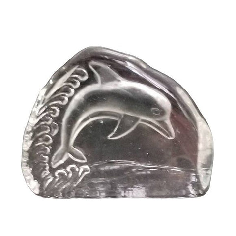Dolphin Paperweight Etched Glass for Nautical Office or Beach Decor