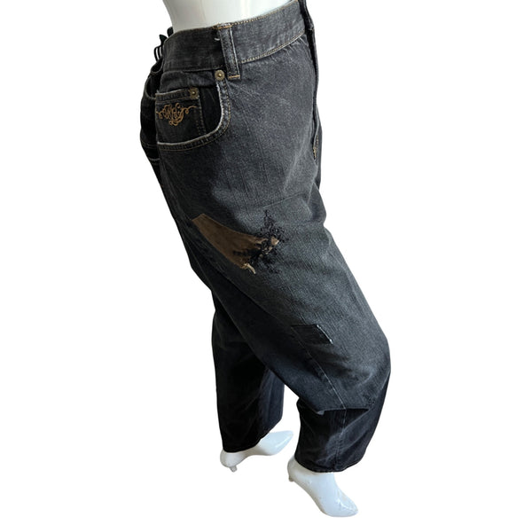 Vintage Ralph Lauren Dark Wash Patchwork Jeans Sz 20 W Womens Black Wide Leg