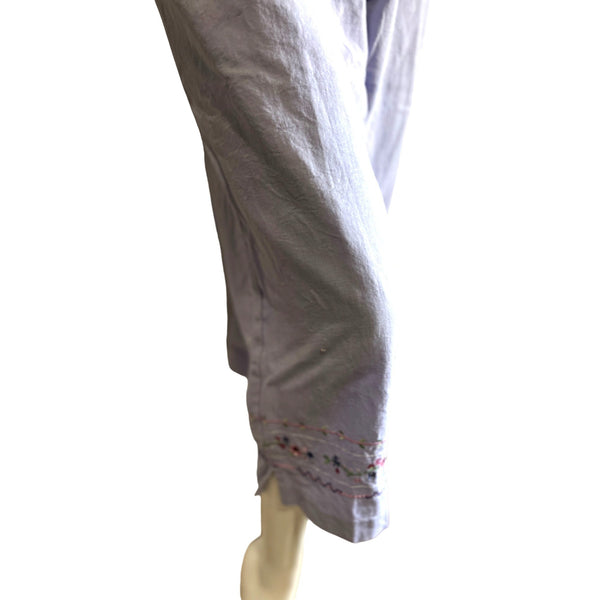 Vintage Koret Linen Blend Floral Pant Suit Sz Large Womens Purple Button Front Shirt with Capris
