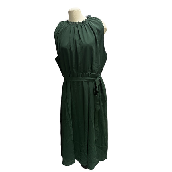 Bloomchic NWT Belted Mock Neck Plain Sleeveless Dress Sz 3XL (22/24) Womens Green