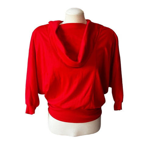 Vintage Peter Popovitch Cowl Neck Blouse Sz Small Red 3/4 Sleeve Casual Sweater