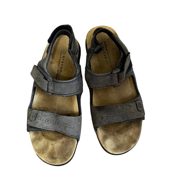 Aravon by New Balance Grey Leather Sandals Sz 8 D WSK03NV Open Toe & Heel Shoes