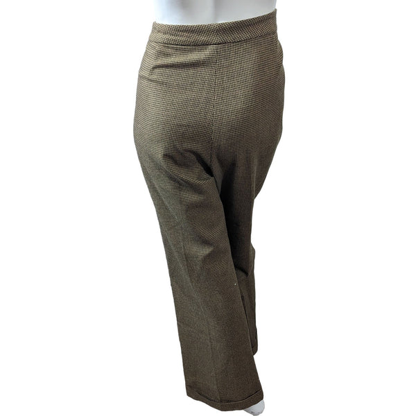 Vintage Ralph Lauren Tiny Houndstooth Wool Trouser Pants sz 12 Womens Tan & Black