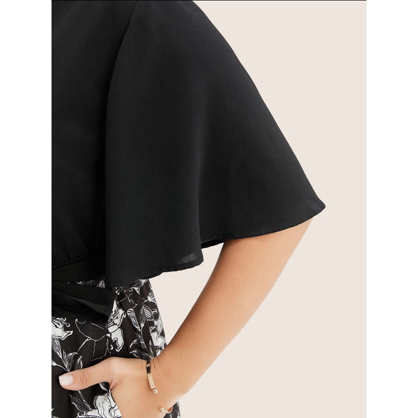 BloomChic NWT Floral Patchwork Pocket Belt Surplice Neck Ruffle Hem Dress Sz 2XL (18/20) Black & White