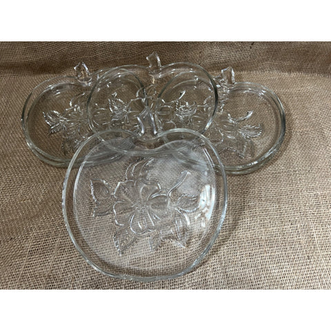 Set of 6 Vintage Apple Blossom Apple Shaped Glass Plates 8.5" Dinner Party Plates