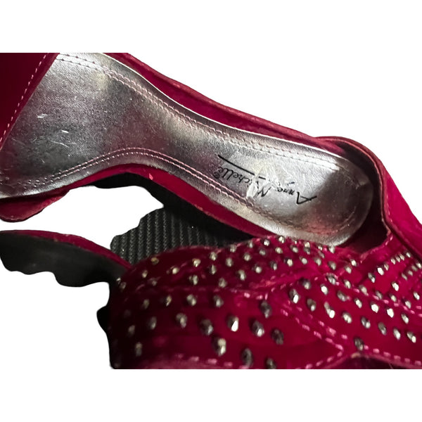 Anne Michelle Socialite 18 Purple Suede Stiletto Heels Sz 8.5 Womens Jeweled Ankle Strap 5.5" Heel