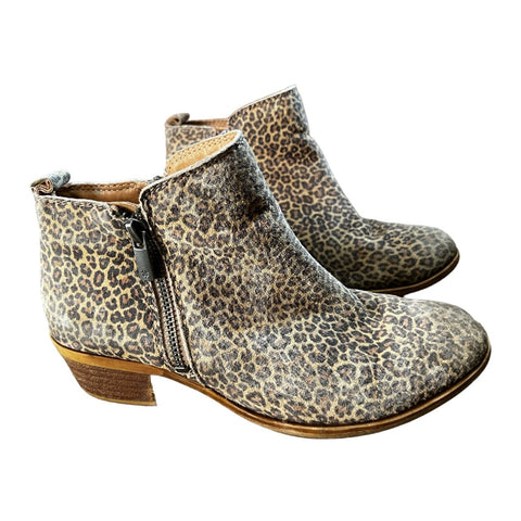 Lucky Brand LK-- Basel Leather Fur Cheetah Print Ankle Boots Sz 6 M Womens 1" Chunky Heel