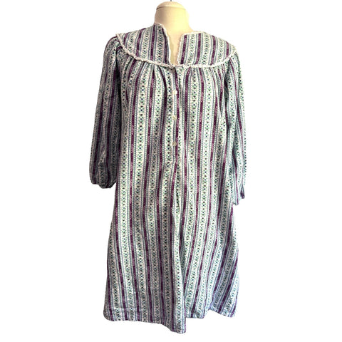 Vintage Lanz of Salzburg Flannel Nightgown Sz Small Womens Long Purple Floral