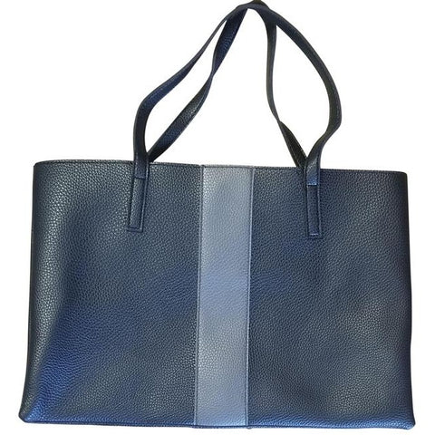 Vince Camuto Handbag Tote Black Leather Grey Stripe