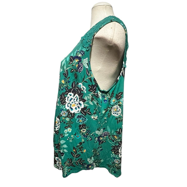 Daniel Rainn Open Back Lace Shoulder Tank Top Sz 2XL Womens Plus Sleeveless Blouse Floral Teal