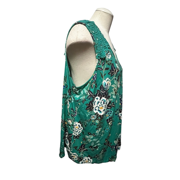 Daniel Rainn Open Back Lace Shoulder Tank Top Sz 2XL Womens Plus Sleeveless Blouse Floral Teal