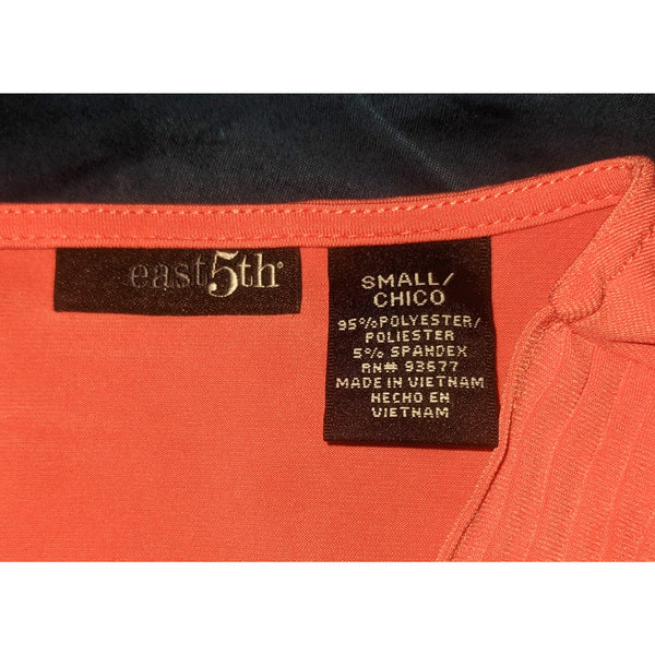 East 5th Orange Clear Slinky Blouse Sz Small Womens 3/4 Sleeve