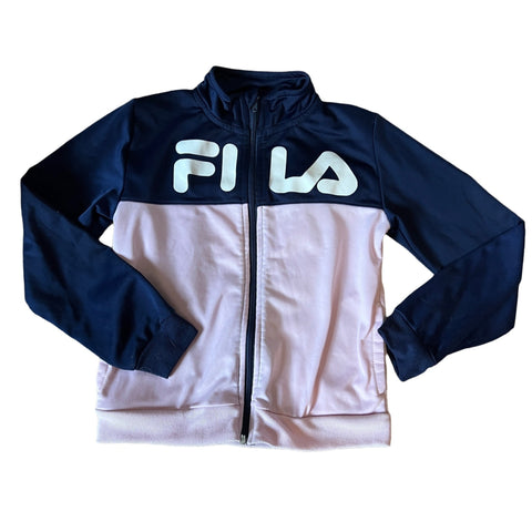 FILA Girls Pink and Navy Zip Up Jacket Sz L (6X) Windbreaker Activewear with Pockets