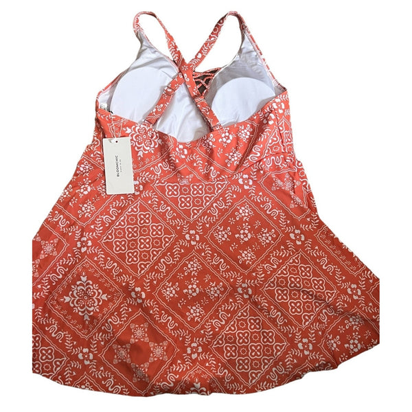 BloomChic NWT Coral Bandana Crisscross Ruffle Surplice Neck Swim Dress Size 18/20 (2XL) Womens Orange