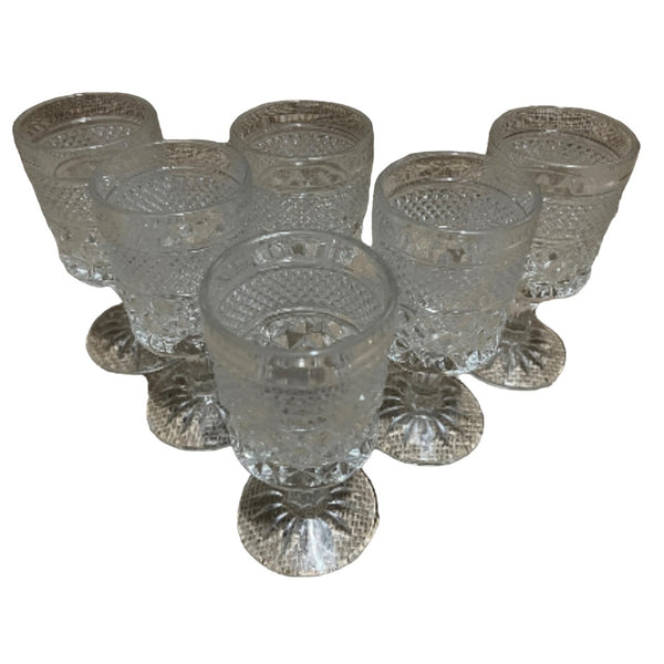 Vintage Set of 6 Crystal Goblet Pedestal Glasses 5.5" Molded Retro Elegant Decor