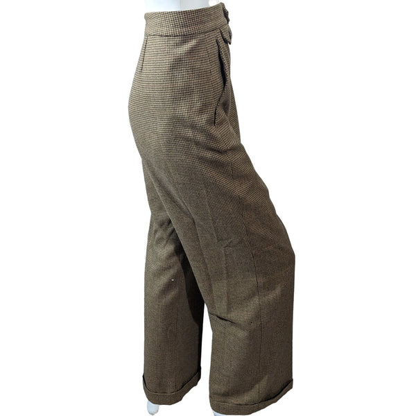 Vintage Ralph Lauren Tiny Houndstooth Wool Trouser Pants sz 12 Womens Tan & Black