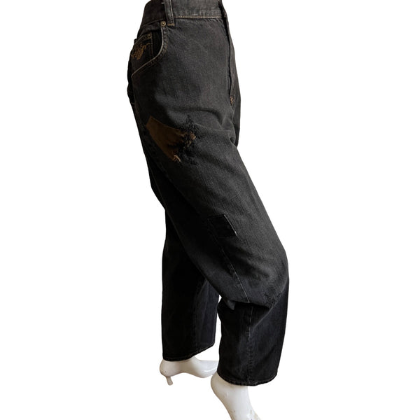 Vintage Ralph Lauren Dark Wash Patchwork Jeans Sz 20 W Womens Black Wide Leg