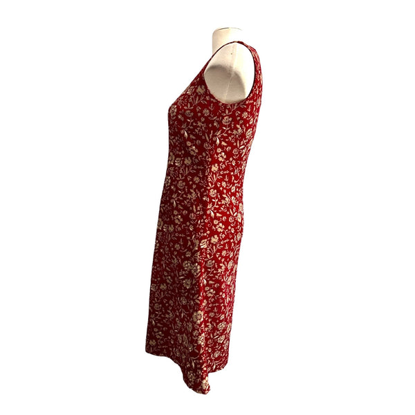 Vintage Talbots 2 PIece Linen Blend Floral Dress Set Sz 4 Petite Womens Red w/ Jacket