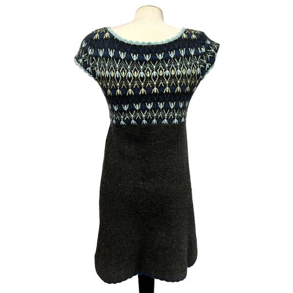 Free People Wool Knit V Neck Top Sweater Dress Sz M Womens Grey & Blue Boho Mini Dress