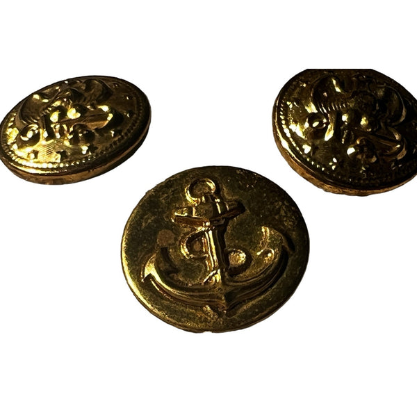 Vintage Set of 3 Gold Naval Buttons 1" Diameter with Eagle and Anchor