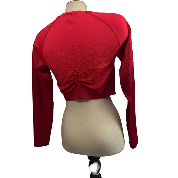 NWOT Gymshark Red Cropped Active Shirt Sz XL Fuschia Red Ruched Back Long Sleeve