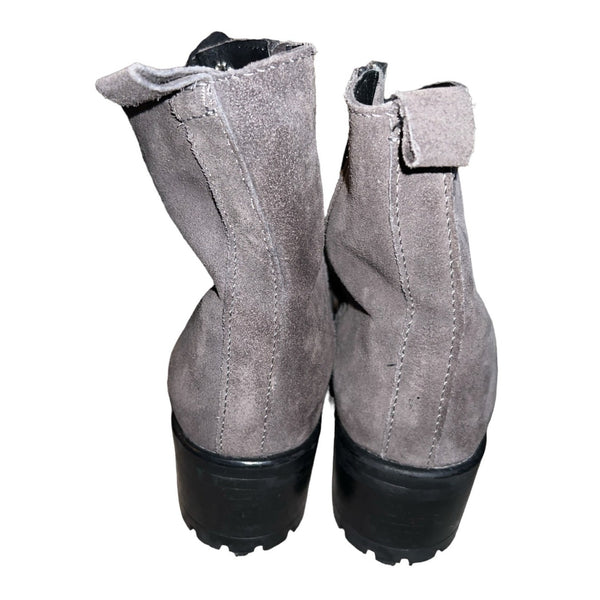 Steven by Steve Madden Grandy Grey Leather Heeled Lace Up Boots Sz 11 Womens Inner Zipper