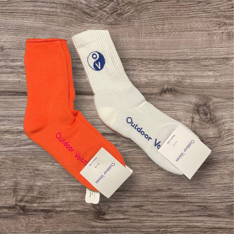 Outdoor Voices Comfort Plush Crew Socks Bundle 2 Pairs Orange & White