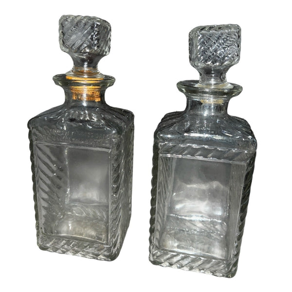Bundle of 2 Old Mr. Boston Fine Liquors Glass Whiskey Decanter Bottles with Lids
