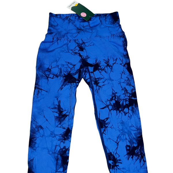New Halara Seamless Flow Super High Waist Tie Dye Yoga 7/8 Leggings Sz S Womens Blue