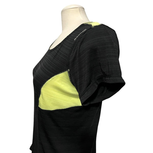 Reebok Black Short Sleeve Racerback Active Shirt Sz Large Womens Black & Yellow Soft