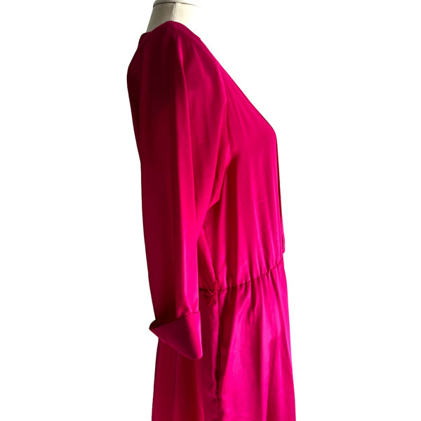Vintage Carriage Court Hot Pink Swing Dress Sz 16 Petite Silky Midi 3/4 Sleeve