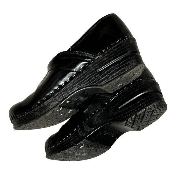 Bjorndal Shiny Black Patent Leather Classic Clogs Sz 8 Womens 2.5" Heel