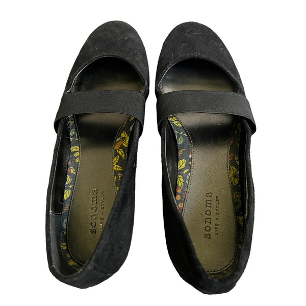 Sonoma Wanky Black Suede Leather Mary Jane Flats Sz 7.5 Cross Band Shoes