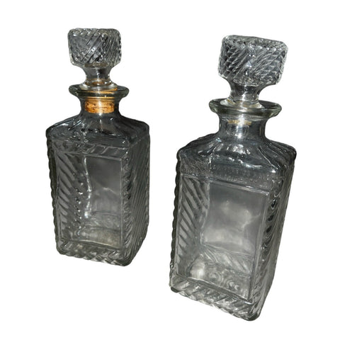 Bundle of 2 Old Mr. Boston Fine Liquors Glass Whiskey Decanter Bottles with Lids