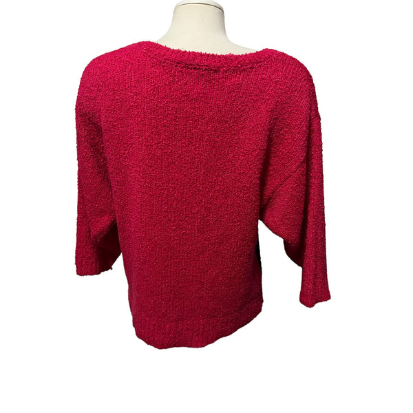 Vintage Beldoch Popper Sz L Womens Abstract Eighties Sweater Hot Pink Multi Color Long Sleeve