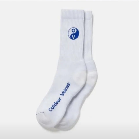 New Outdoor Voices Comfort Plush Crew Socks Bundle 2 Pairs White Peace Sign