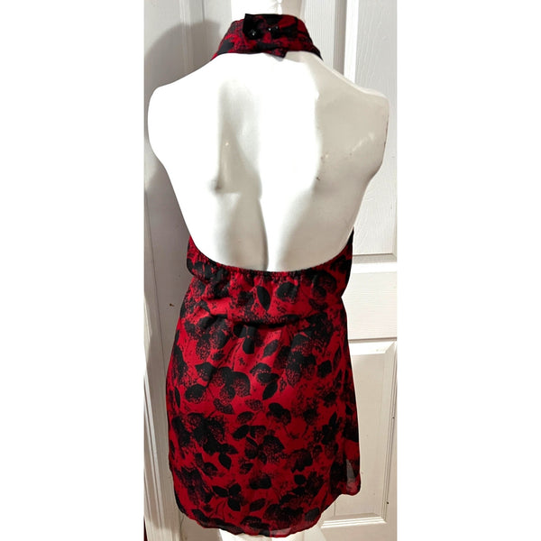 BCBGeneration Red Floral Mini Wrap Dress Sz Small Womens Red & Black Side Wrap