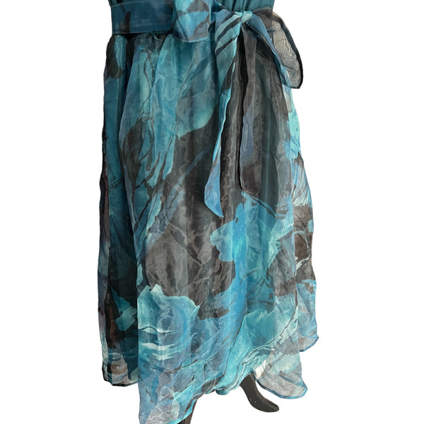 BloomChic NWT Blue Chiffon Floral Sleeveless Midi Dress Sz L Womens Abstract Flowers Pockets