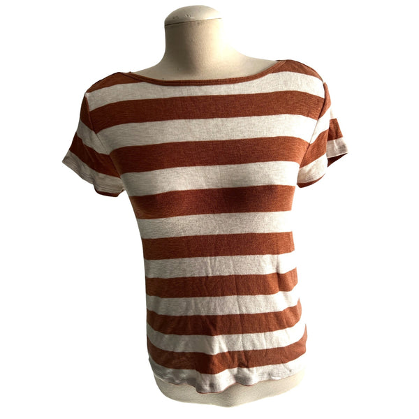 Madewell Striped Short Sleeve Sweater Sz M Womens Brown & White Soft