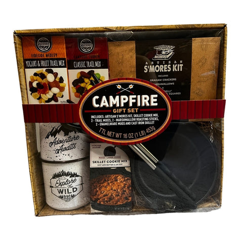 Campfire Gift Set 9 Piece Bundle Artisan Smores Kit, Skillet Cookie Mix, Cast Iron Skillet & More