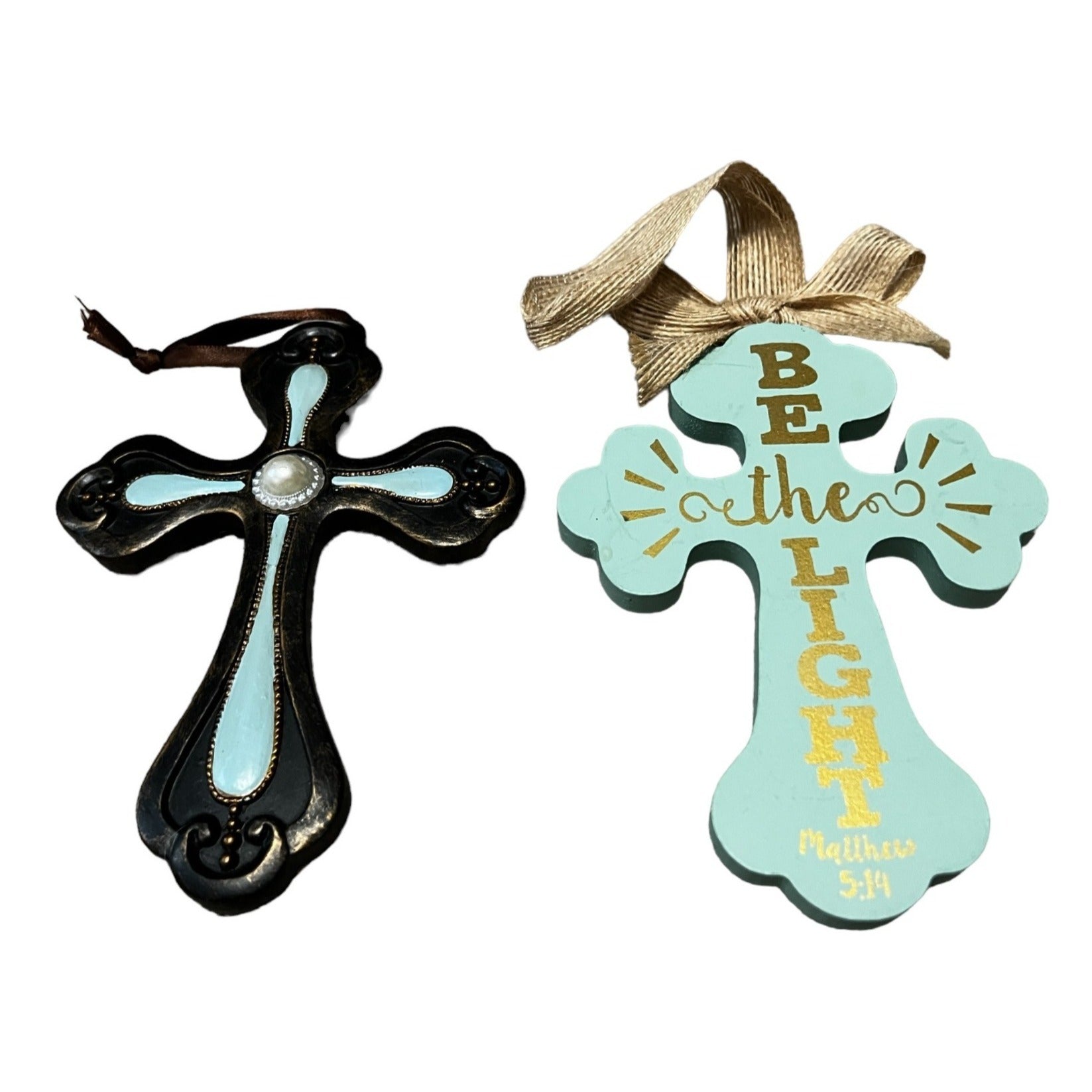 Bundle of 2 Wooden Cross Decor Jeweled Cross with "Be the Light" Cross