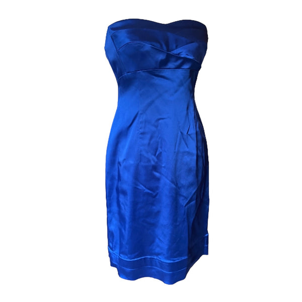 Tahari Blue Satin Strapless Dress Sz 6 Pencil Mini Dress Cocktail Night
