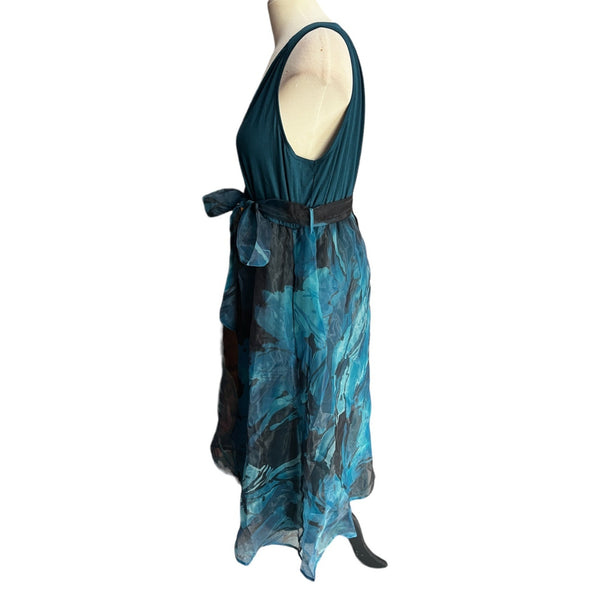 BloomChic NWT Blue Chiffon Floral Sleeveless Midi Dress Sz L Womens Abstract Flowers Pockets