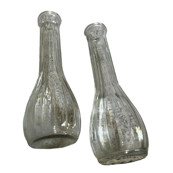 Bundle of 2 Long Stem Glass Flower Vases 8.5" Tall Clear Matching Set